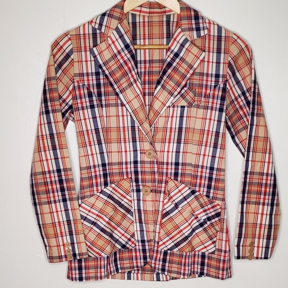 Tan, Red, White and Blue Plaid Punky Vintage Blazer - Picture 14 of 14